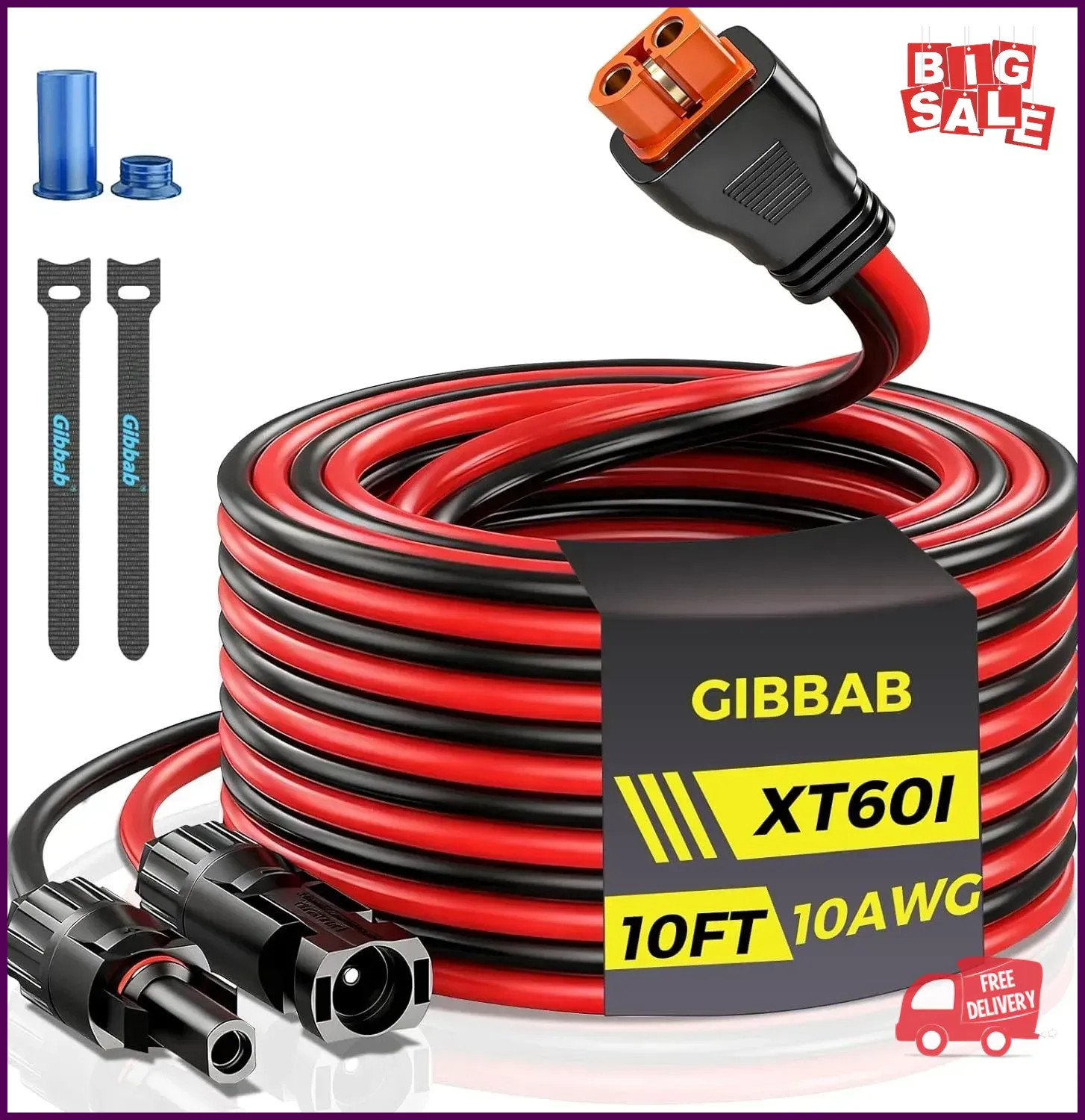 10AWG 10FT Solar to XT60i Cable, Gibbab 3 10 25FT Solar Panel Connector to XT60i
