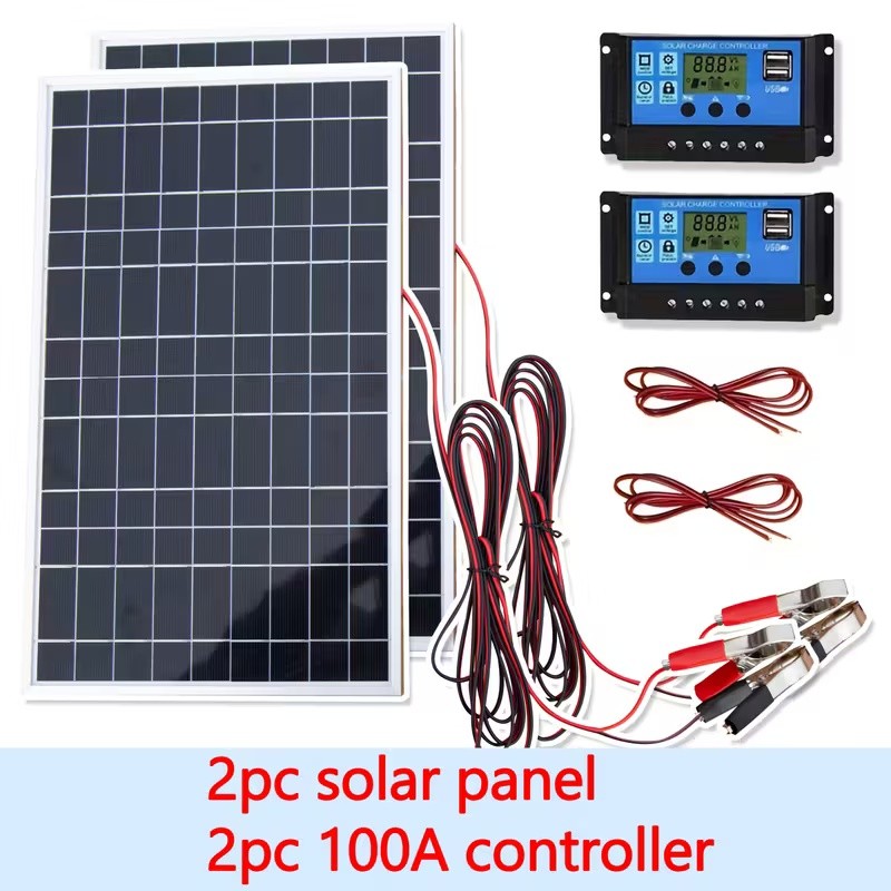 2 Set 20W Solar Panel Kit 100A 12V Battery Charger w/ Controller Caravan Boat RV