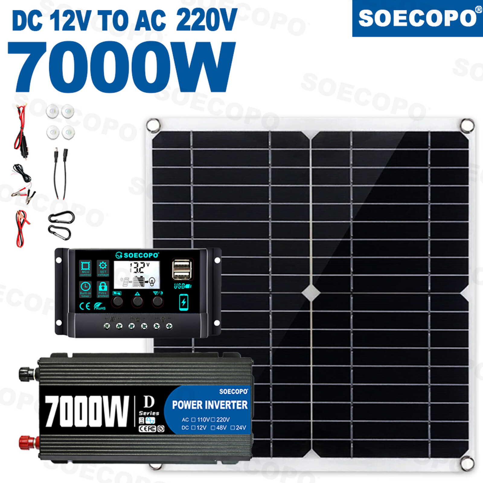 7000W Solar Kit 12V 110V Inverter Battery ChargerLighting/Camping W/300W Panels