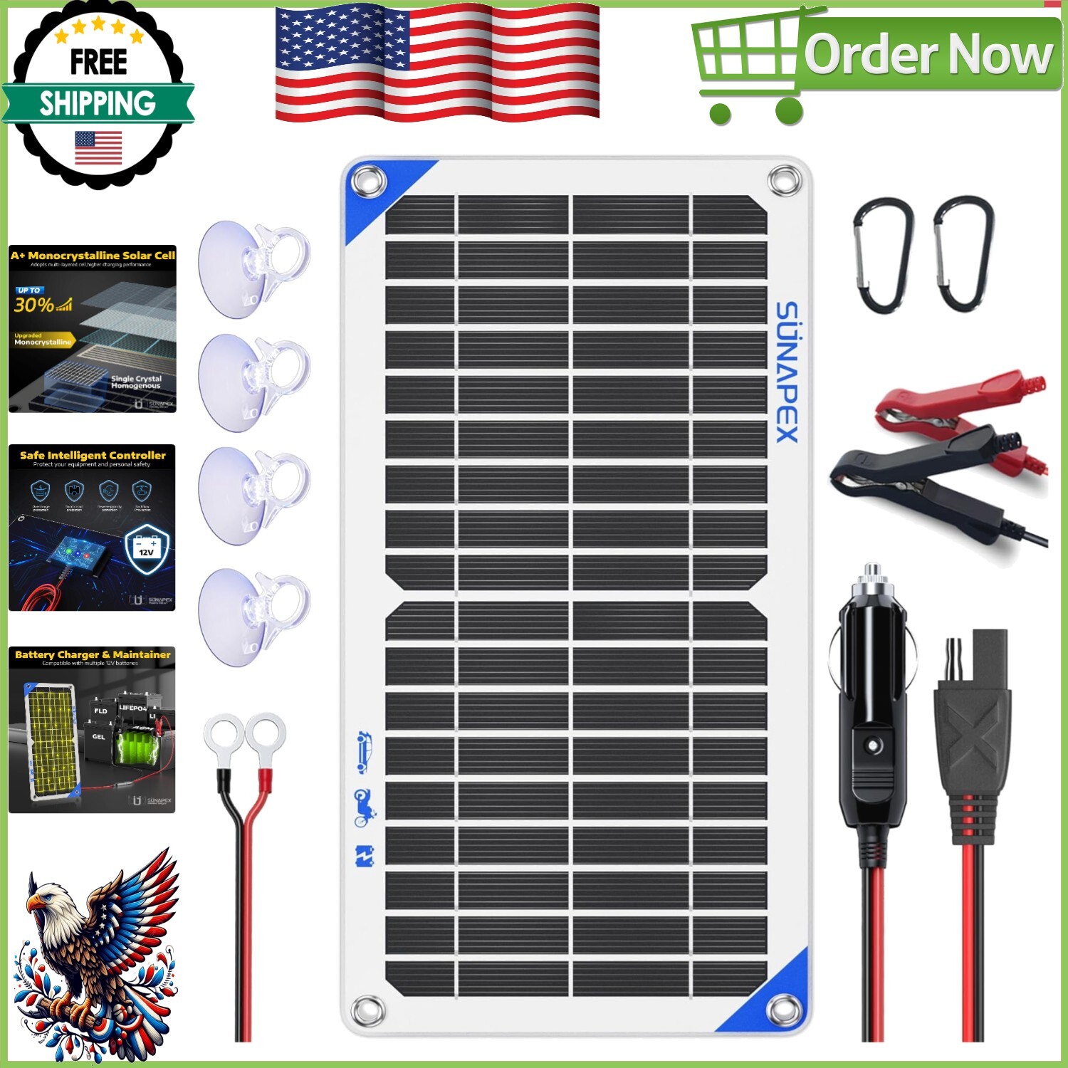 High-Efficiency 10W Monocrystalline Solar Panel Charger – IP67 Waterproof Design