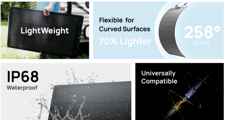 EF ECOFLOW 100W Flexible Solar Panel with High Efficiency Solar Modules, IP68