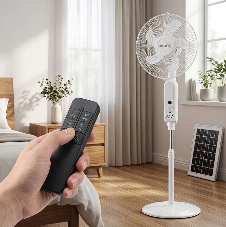 16″ Rechargeable Floor Standing Fan + 2PCS LED Bulbs w/ Remote AC & Solar Charge