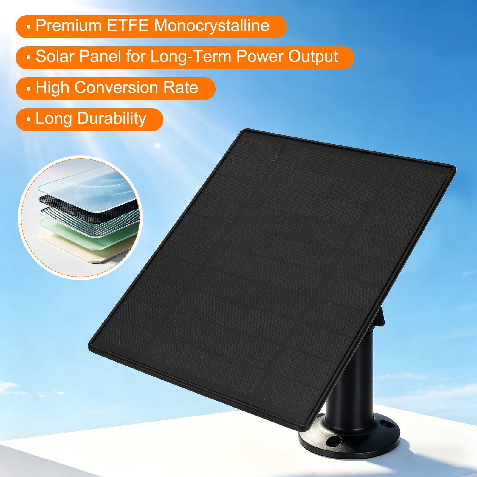 2 Pack of 5V 6W Solar Panel, Waterproof Dual Type-C/USB Solar Charger, Black