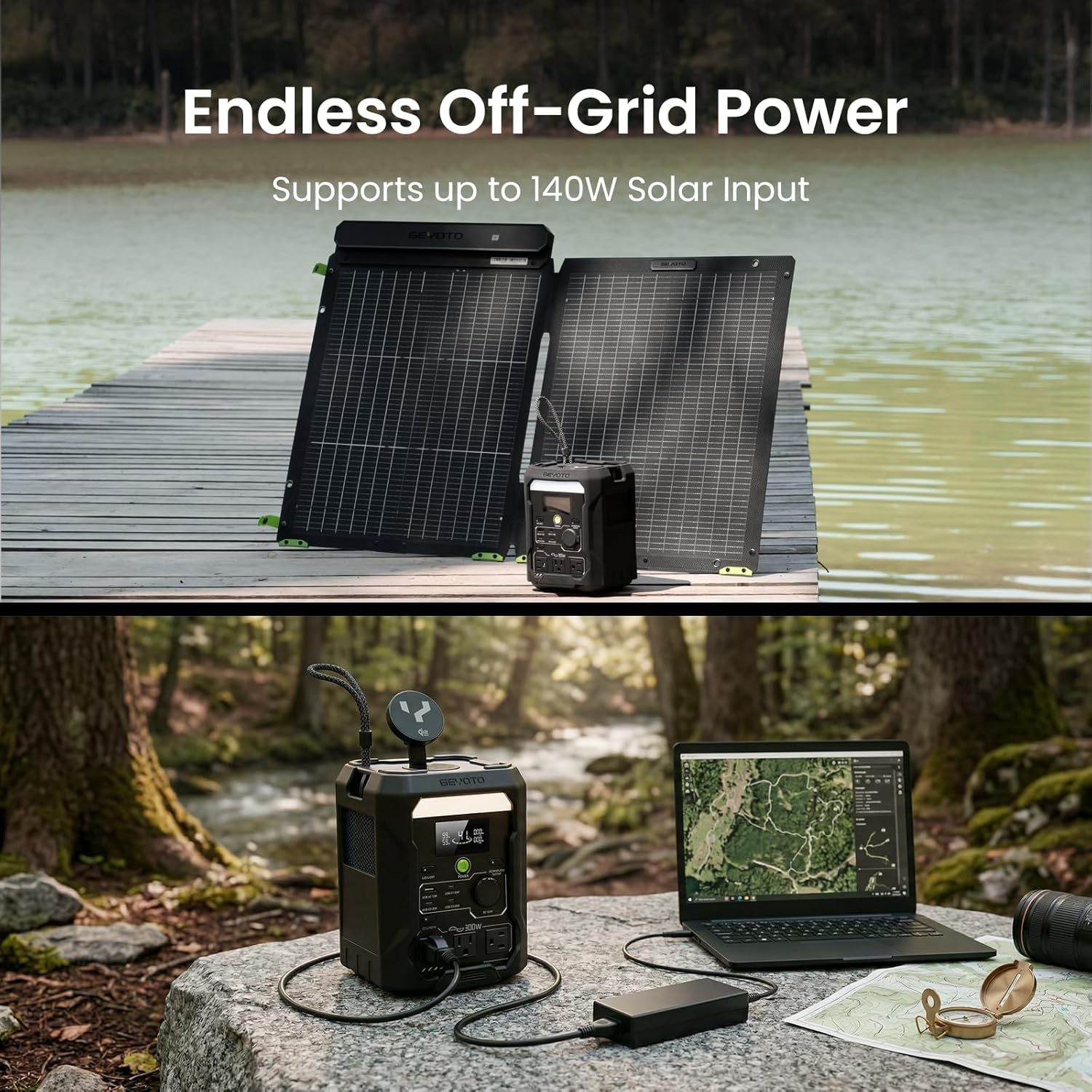 Portable Power Station 256Wh LiFePO4 Battery 300W AC Outlets Wireless Charging