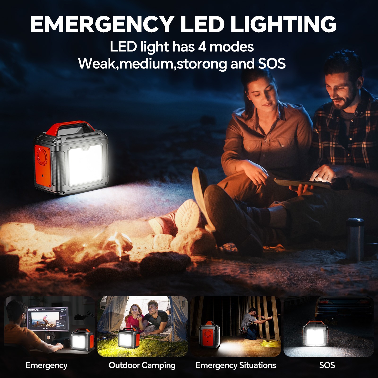 Portable power station with 60W solar panel, 296Wh 80000mAh lithium battery