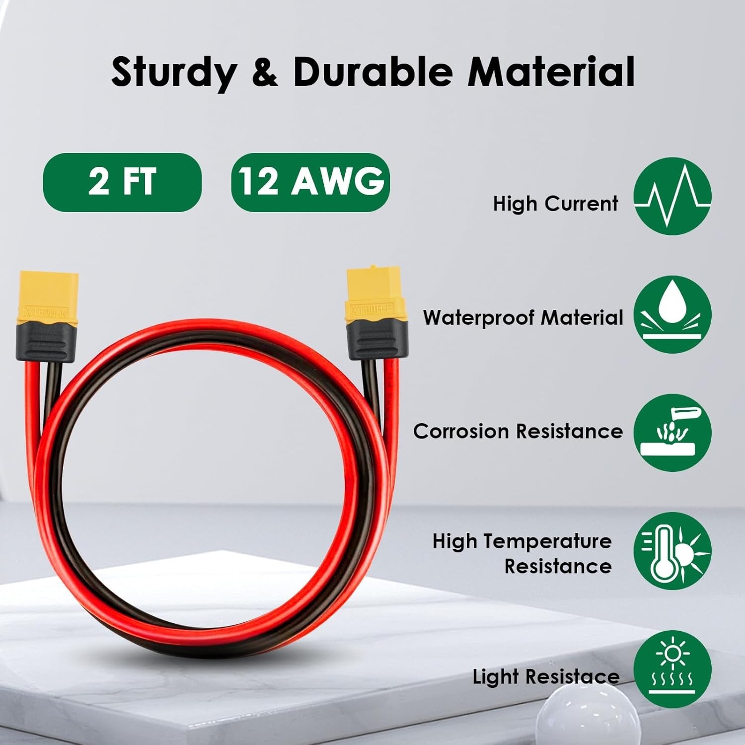 2FT 12AWG XT60 Male-Female Extension Cable – Durable, Waterproof and Efficient