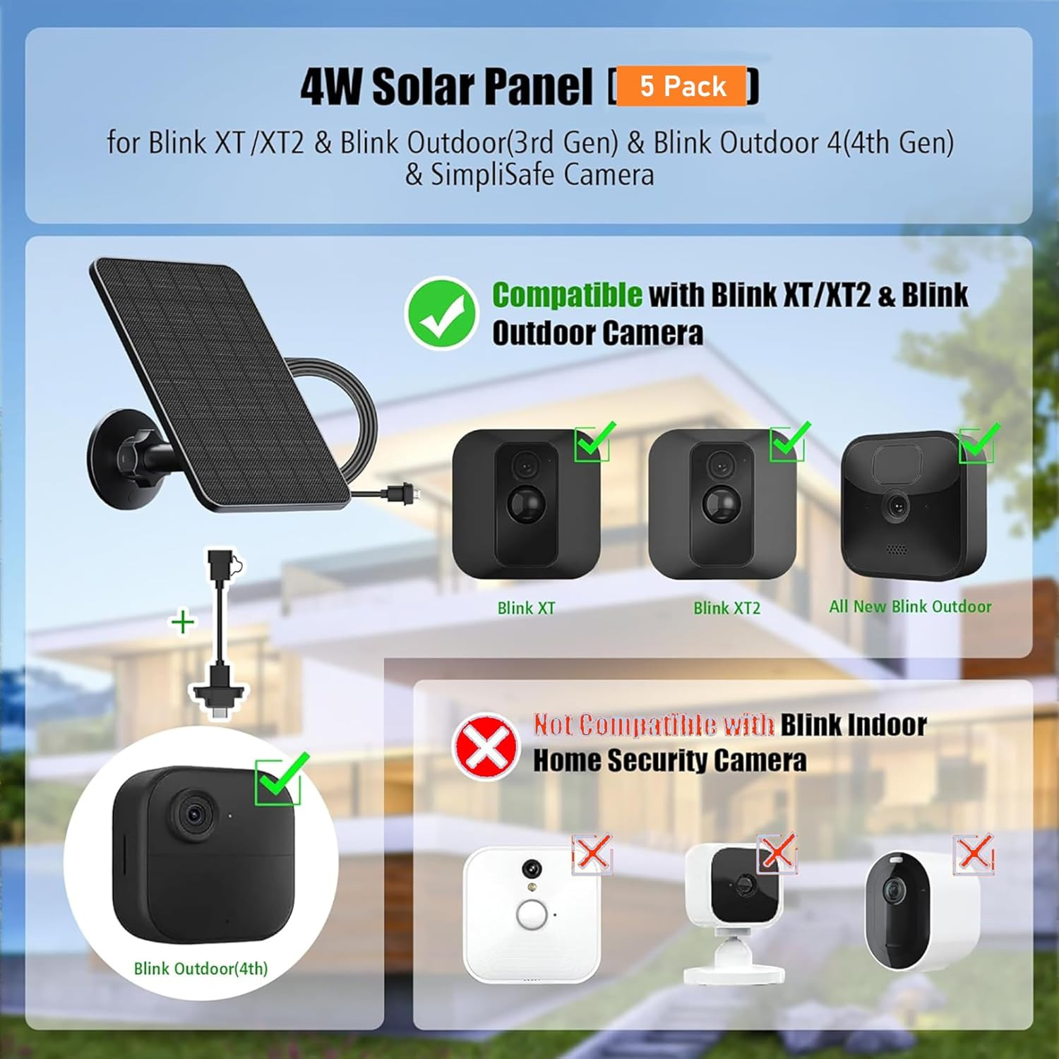 5 Pack Solar Panel for Blink Outdoor 2K+/4(4Th Gen)/Outdoor(3Rd Gen) XT3 and XT2