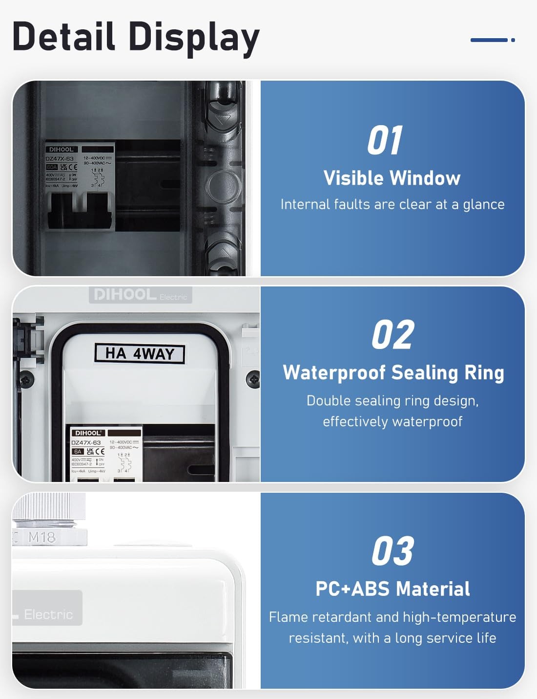DIHOOL DC AC Disconnect Box Outdoor 30 Amp Breaker Box, Miniature Circuit Breake