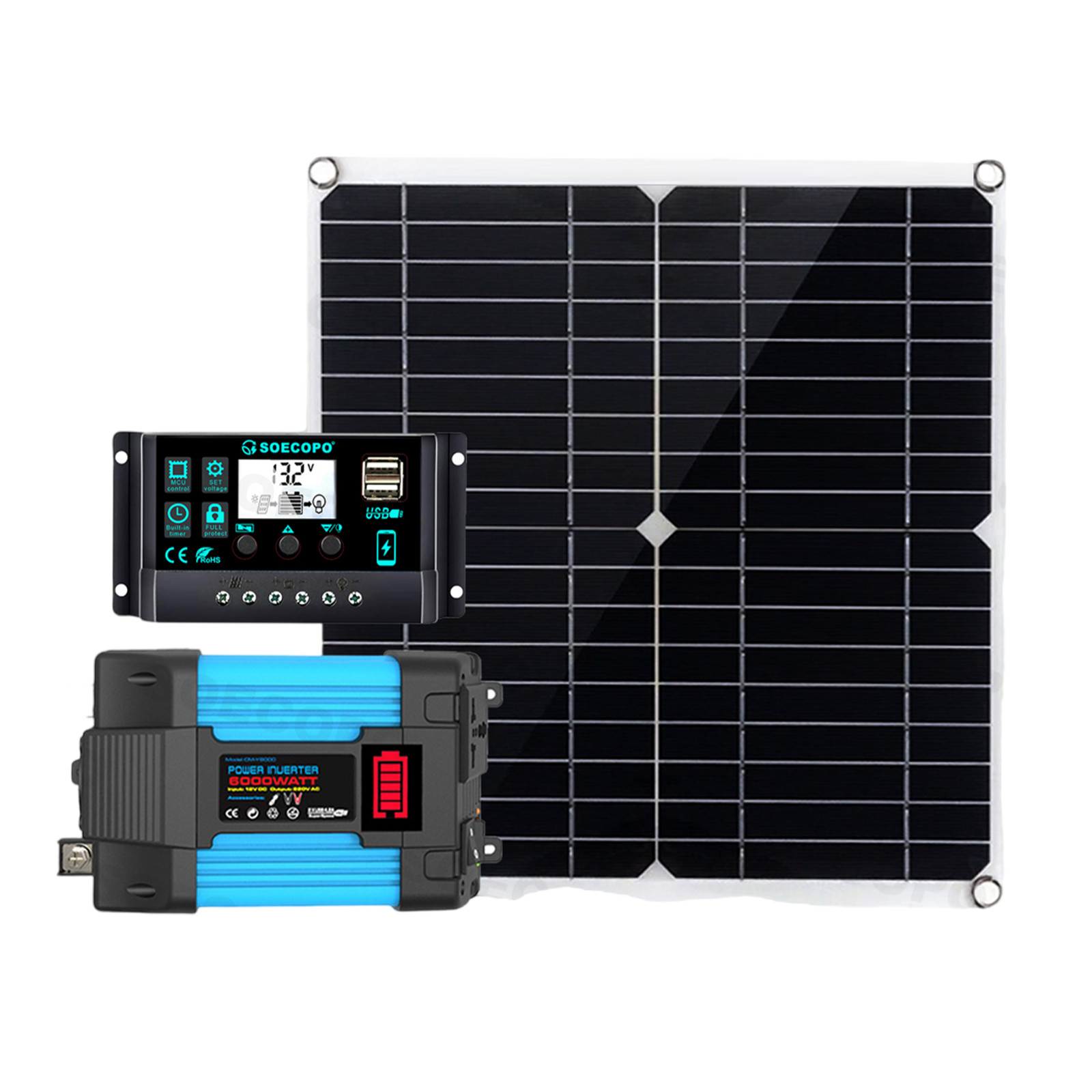 6000W Solar Power System 100A MPPT Controller 300W Panel 12V to 110V/220V