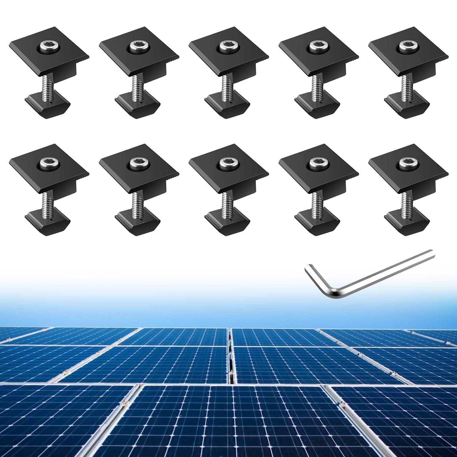 10pcs Solar Panels Centre Clamps, Aluminium T-Shaped Mid Clamps 30mm/35mm Sol…