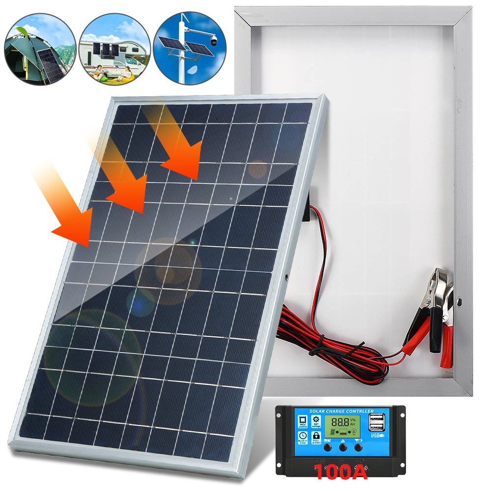 30W Solar Panel 12V Battery Charger Kit 100A Controller Maintainer Boat Car RV