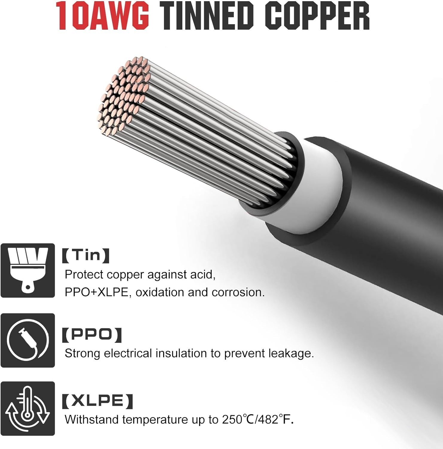 10Ft Solar Extension Cable 30A/1000V Waterproof MC4 Connectors