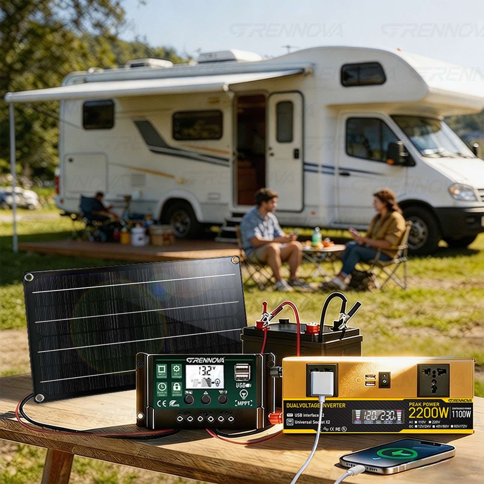 Grennova 2200W Off-Grid Solar Station 60W Panel 60A MPPT Dual Voltage Inverter