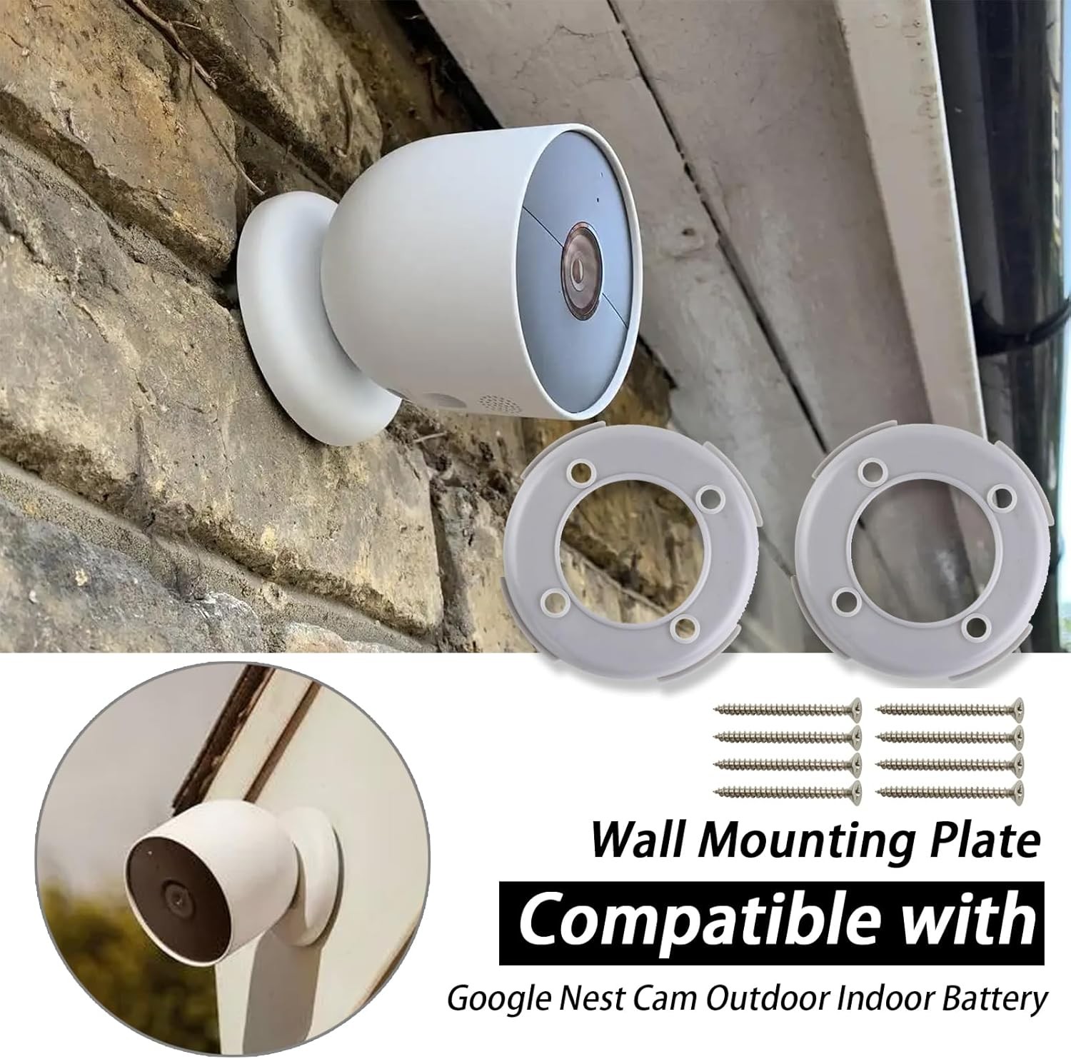 Wall Mounting Plate (Grey)-with Screws Compatible with Google Nest Camera(Outdoo