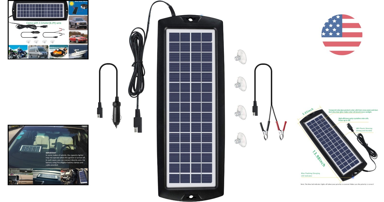 12V Solar Car Battery Charger & Maintainer – Portable Power Kit for All Vehicles