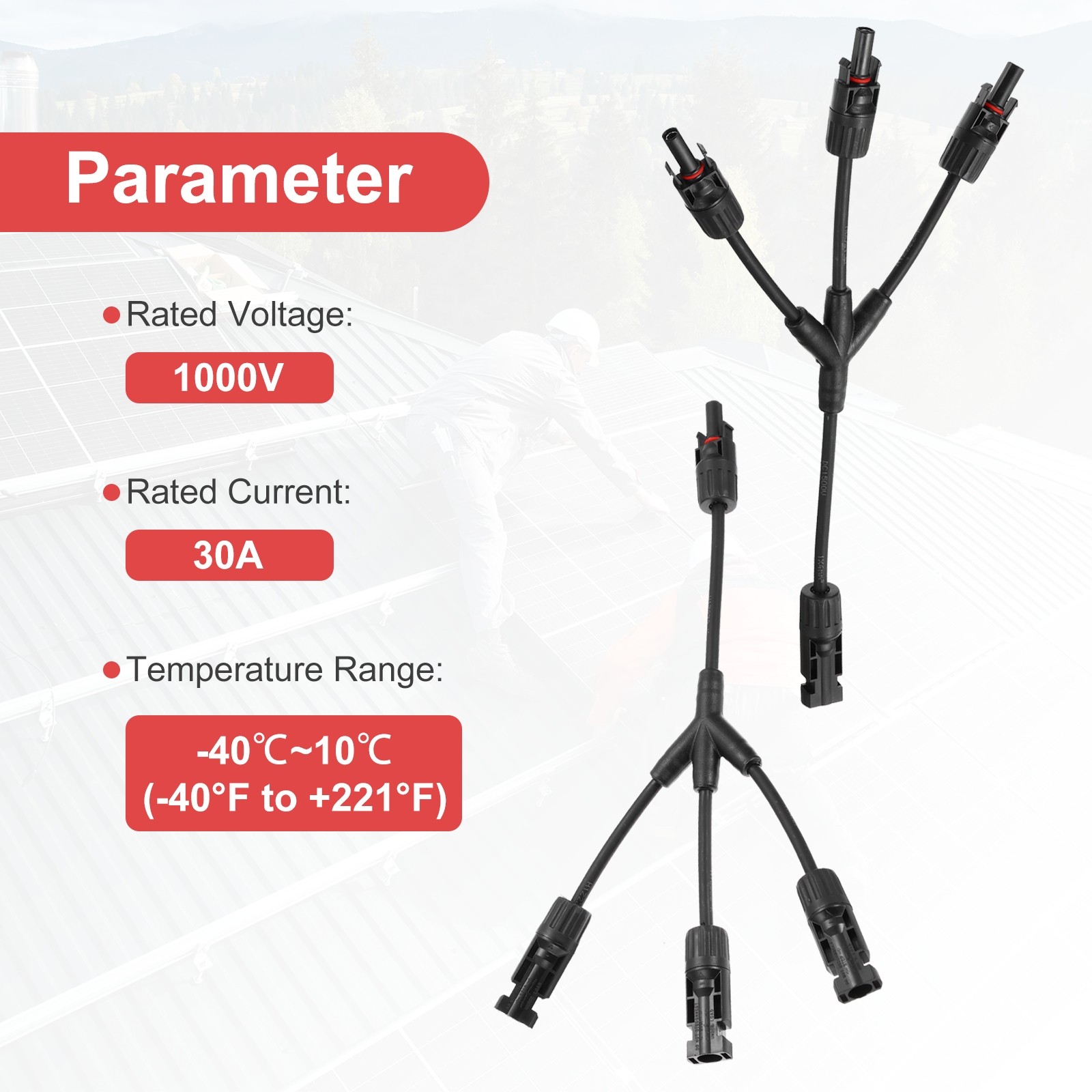 2 Set Solar Panel Connector Y Branch 3 to 1 Parallel Solar Panel Splitter 3 Way