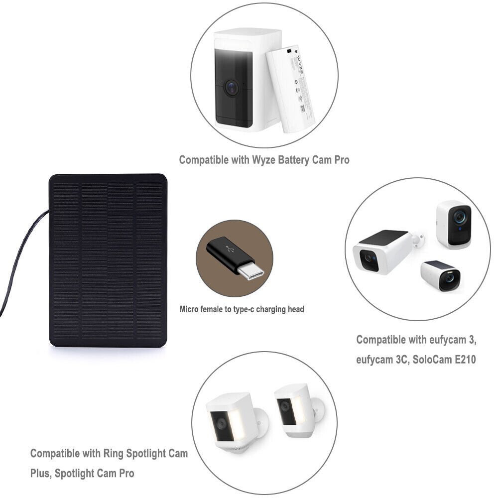 4W Solar Panel for Ring,Blink,Eufycam,Wyze,Reolink Rechargeable Battery Camera