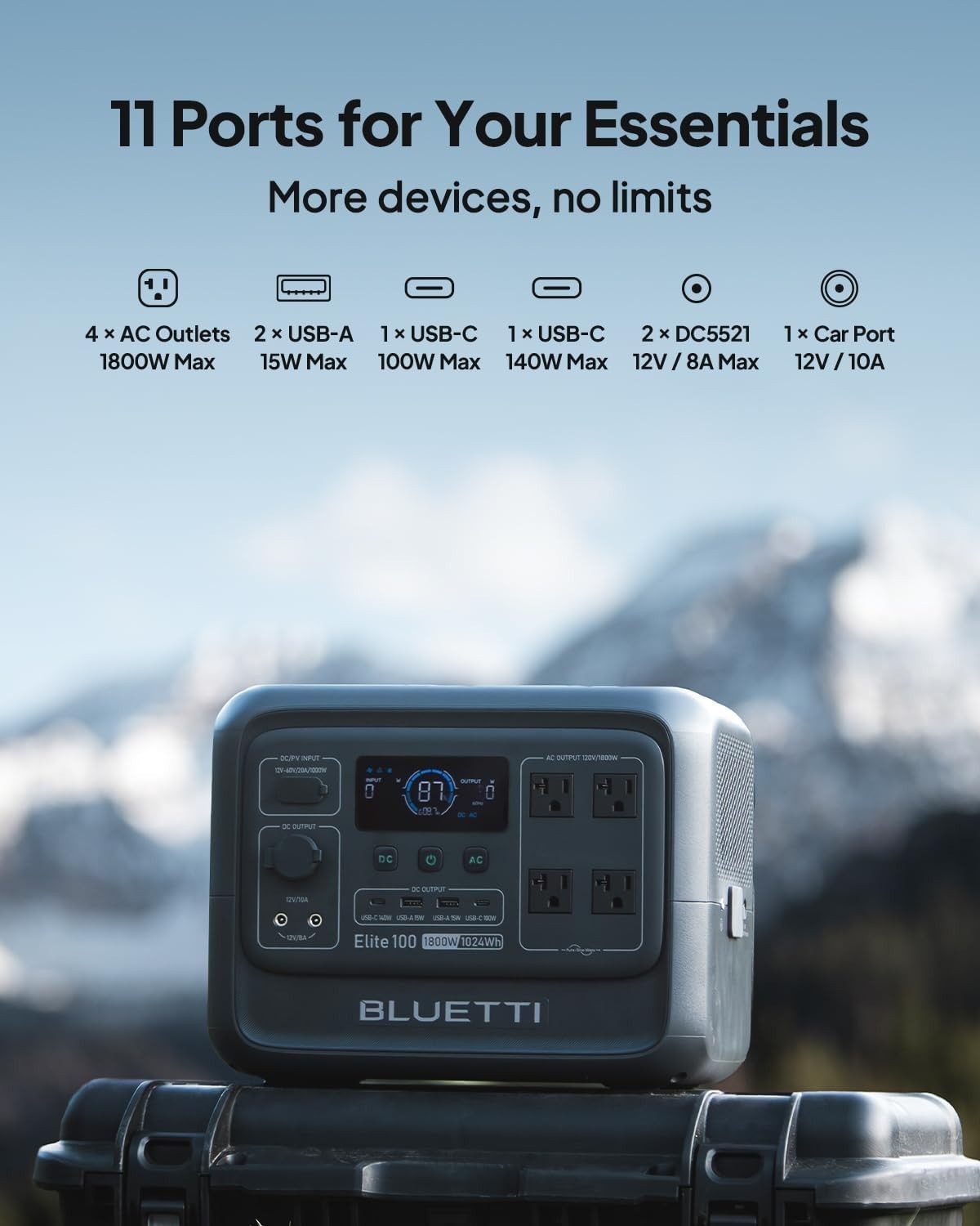 BLUETTI Elite 100 V2 1024Wh 1800W Portable Power Station for Camping NEW