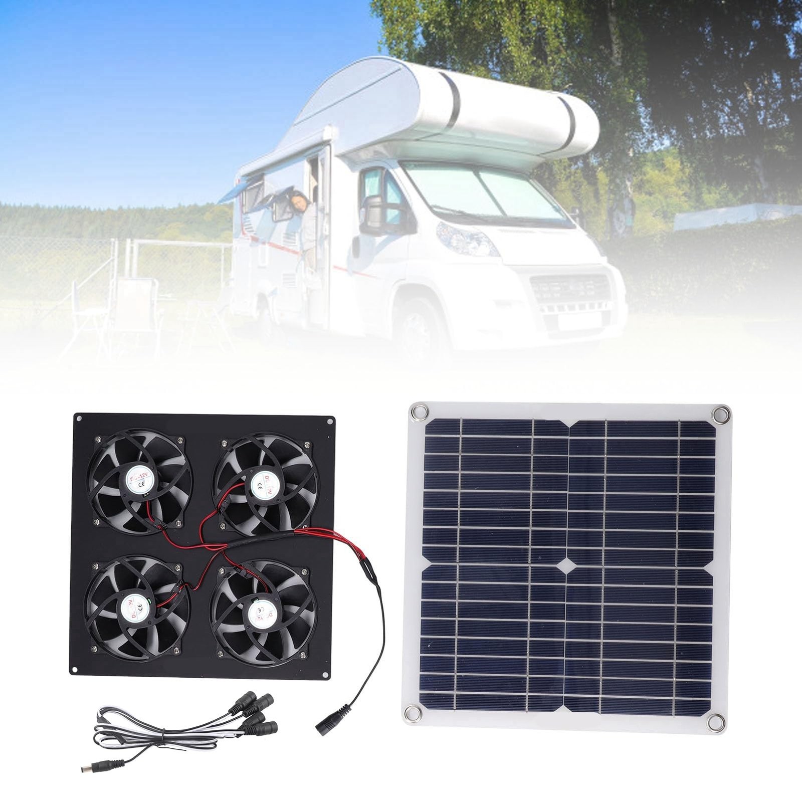 100W Solar Panel Powered Exhaust Fan Kit for RV Greenhouse