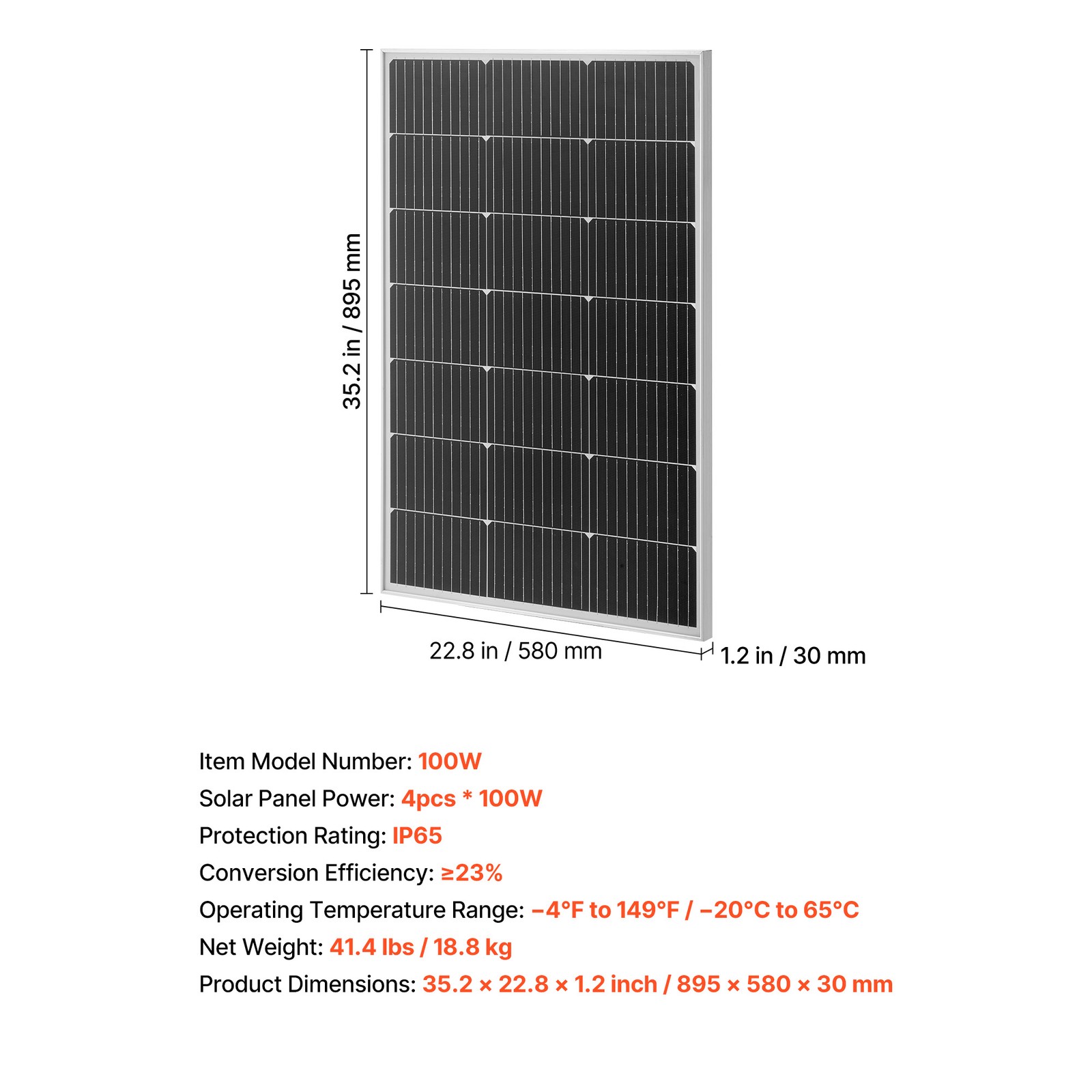 Uimoso 4PCS 100W Monocrystalline Solar Panels with MC4 Connectors &Durable Frame