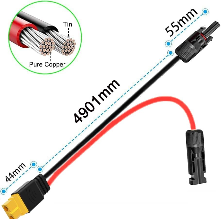 Solar to XT60 Charge Extension Cable – 12AWG – 16.4FT Solar to XT60 Adapter