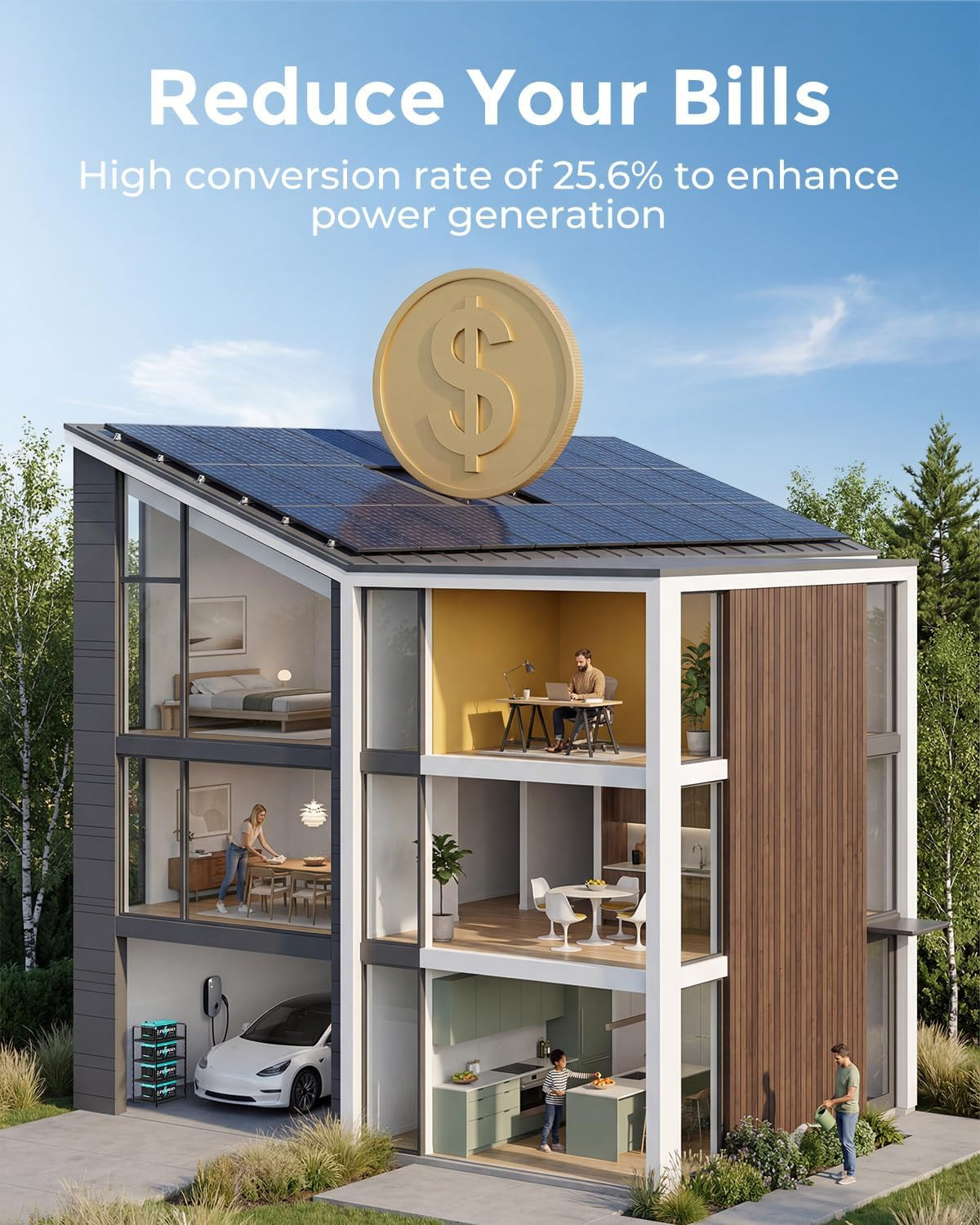 200W Solar Panel, N-Type 16BB 12V 200 Watt Solar Panel with 25.6% High Efficienc