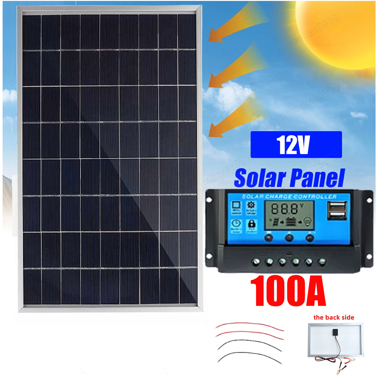 30W Solar Panel 12V Solar Battery Trickle Charger 100A W/ Controller Maintainer