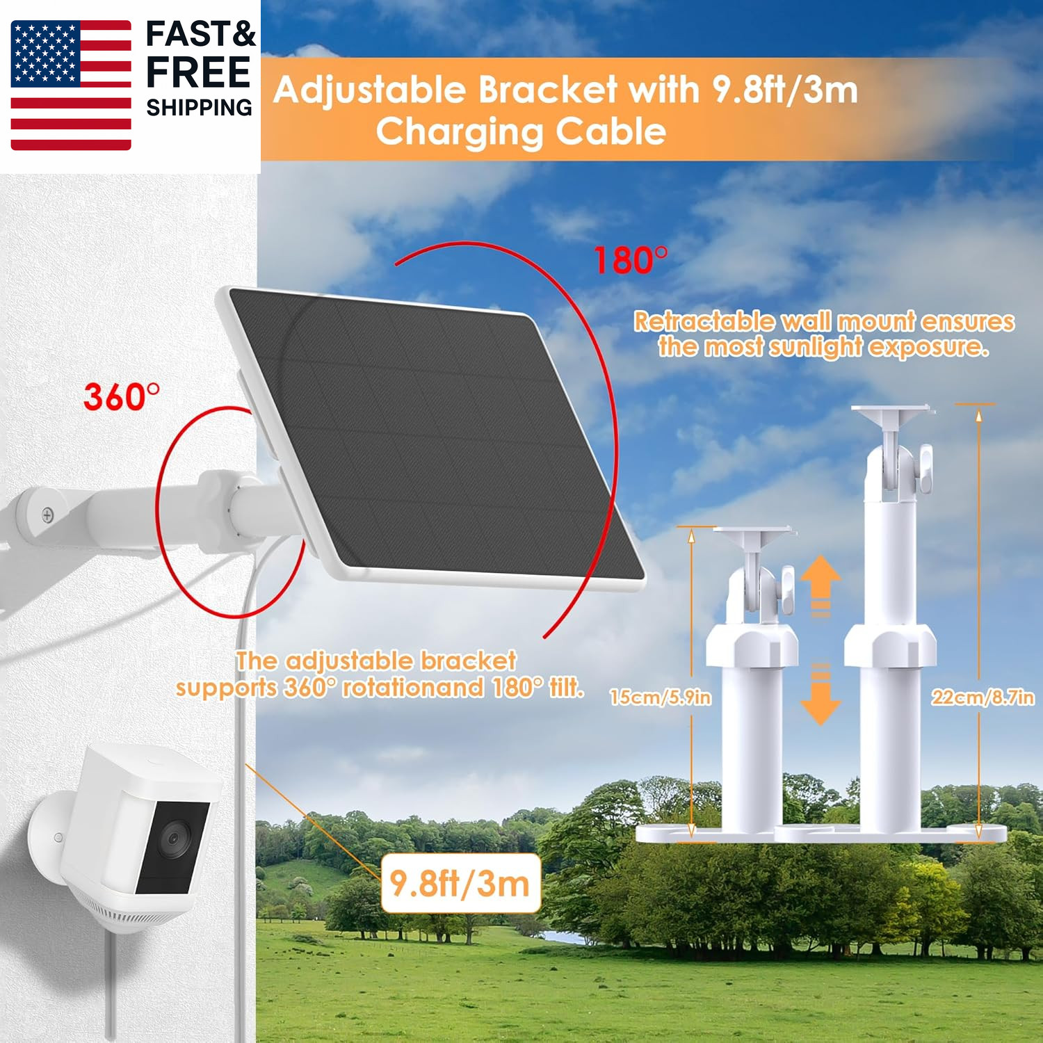 Solar Panel for Ring Camera,6W Solar Charger for Ring Stick up Cam&All-New Spot