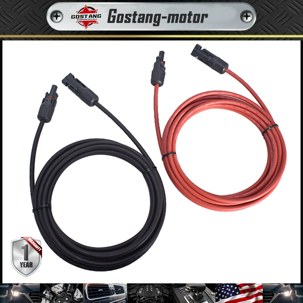 Solar Panel Extension Cable Wire Connector 12AWG 10ft 1Pair Black + Red