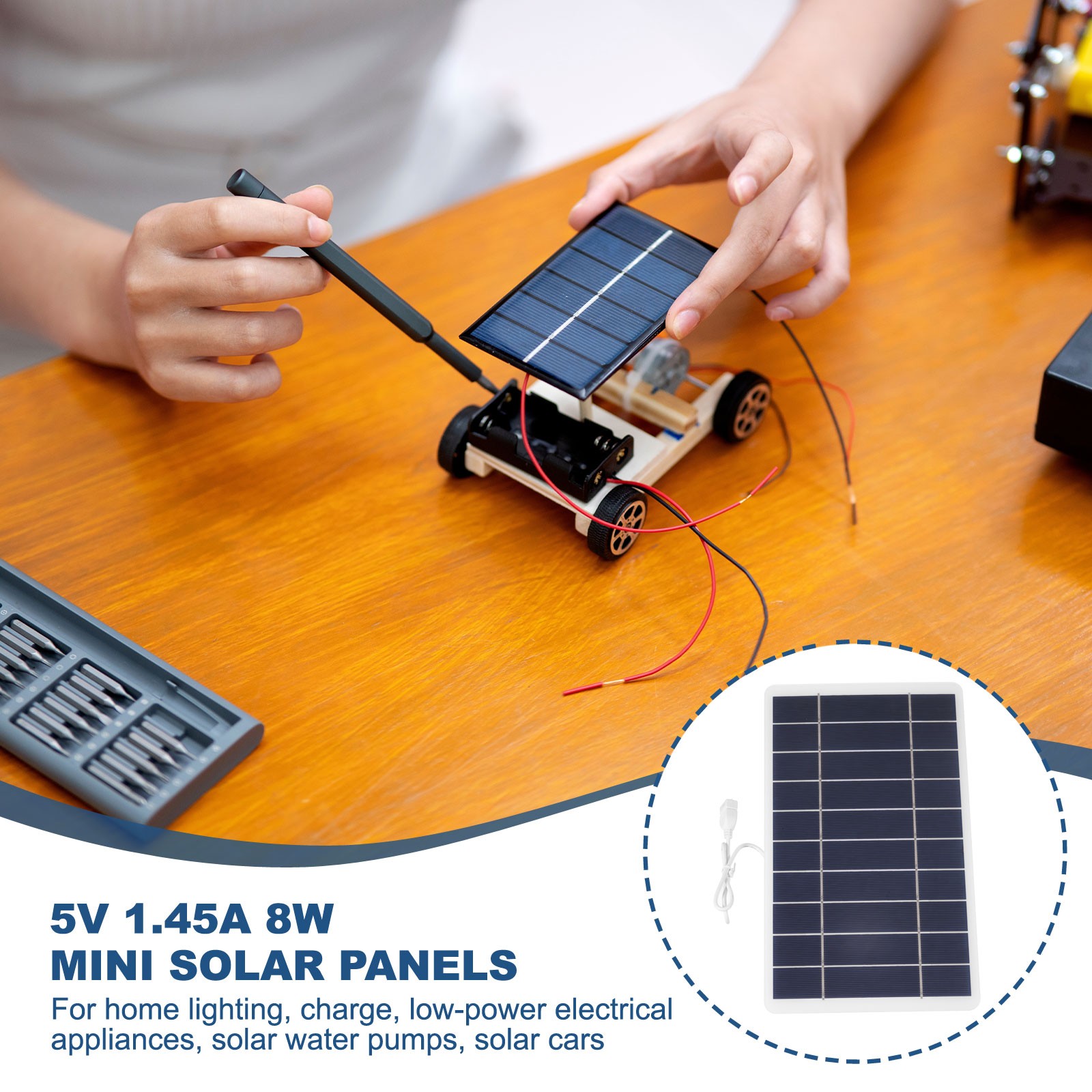 5V 1.45A 8W Mini Solar Panels, USB Polycrystalline Solar Panel Cell Charger