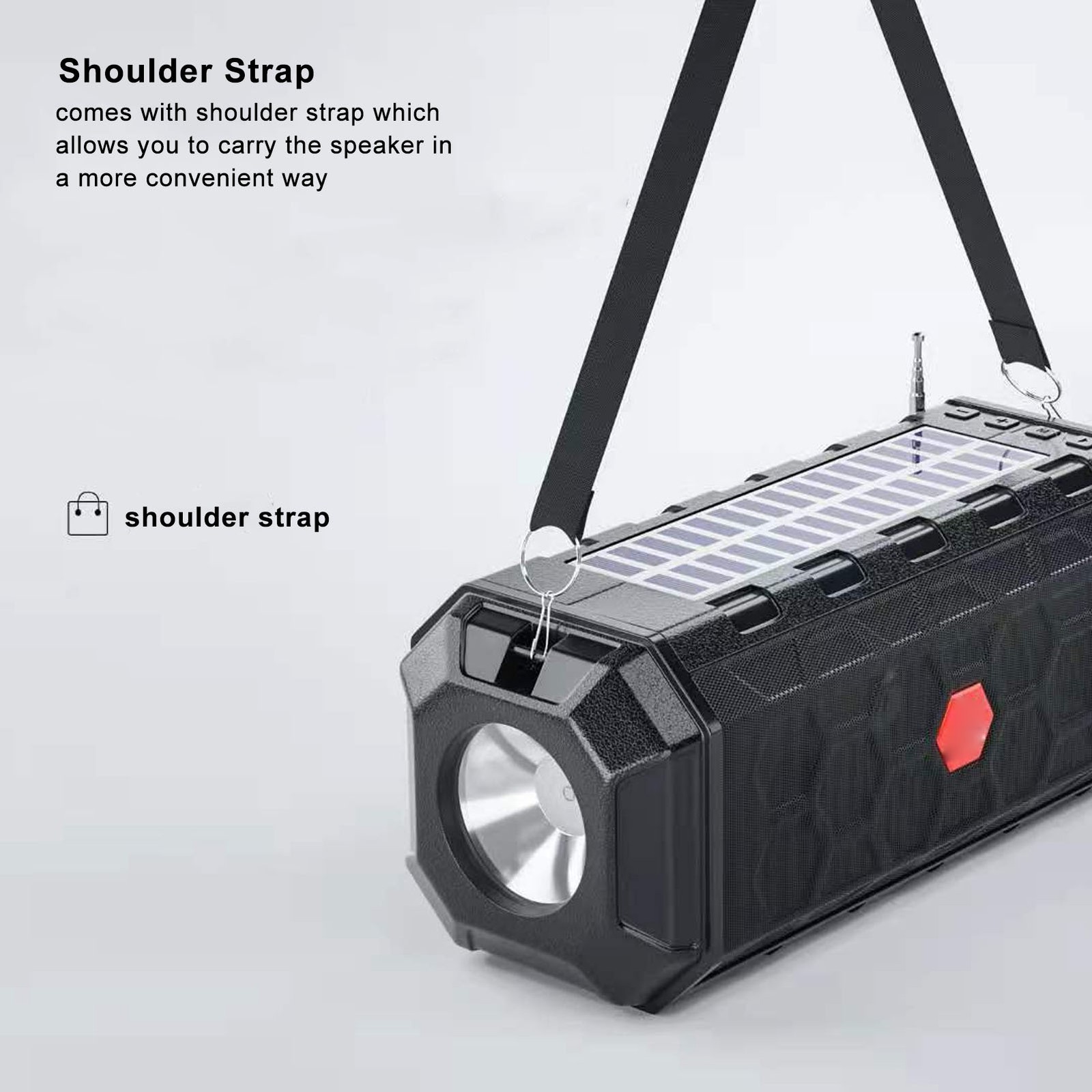 Solar Bluetooth Speaker Solar Panel Waterproof 1200mAh Bright Flashlight Ra GTYX