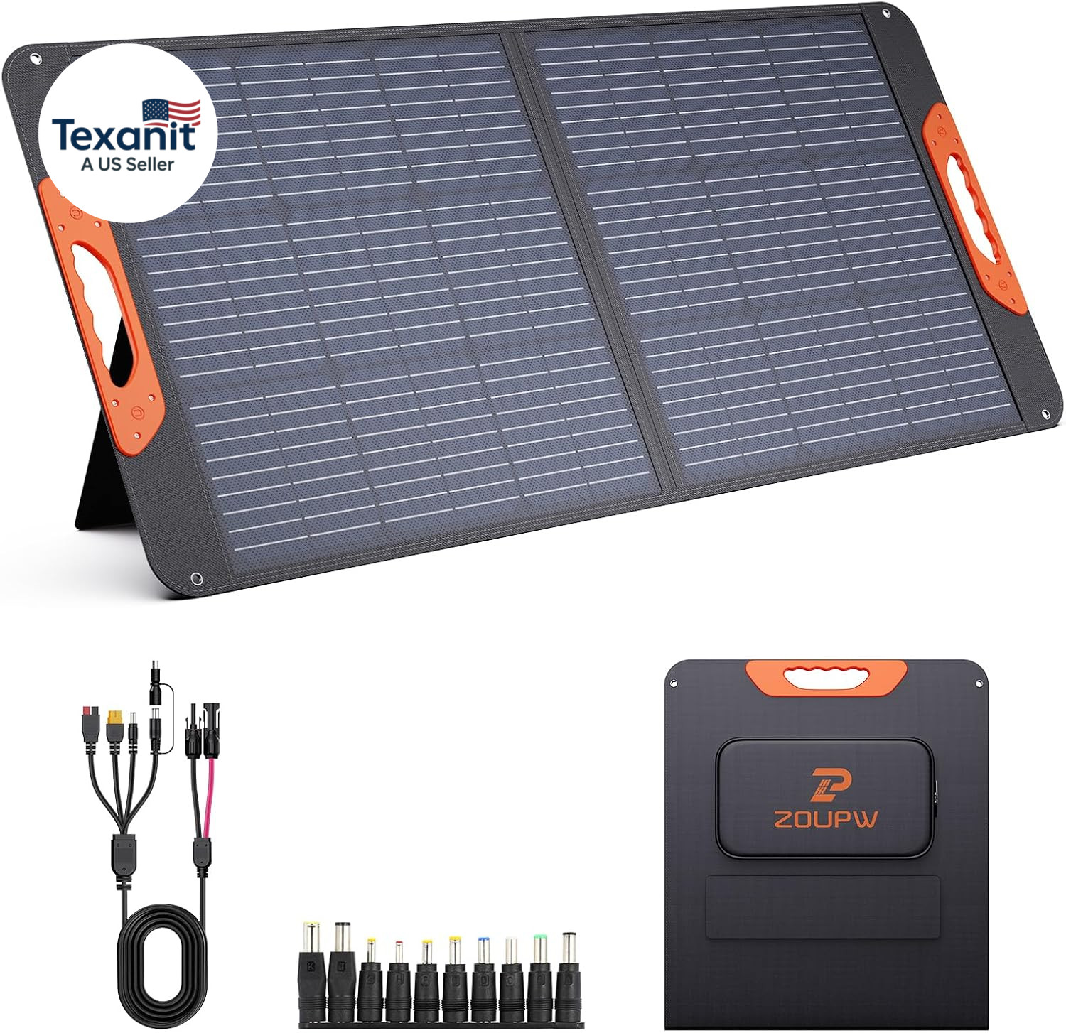 100W Portable Solar Panel with 5-In-1 Cable,23.5% Efficiency Mono Foldable Solar
