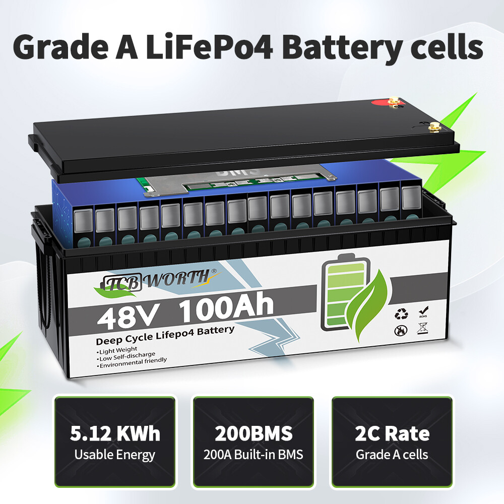 48V 100Ah Lifepo4 Lithium Battery 200A BMS Boat Golf Cart Solar VAN RV EV Camper