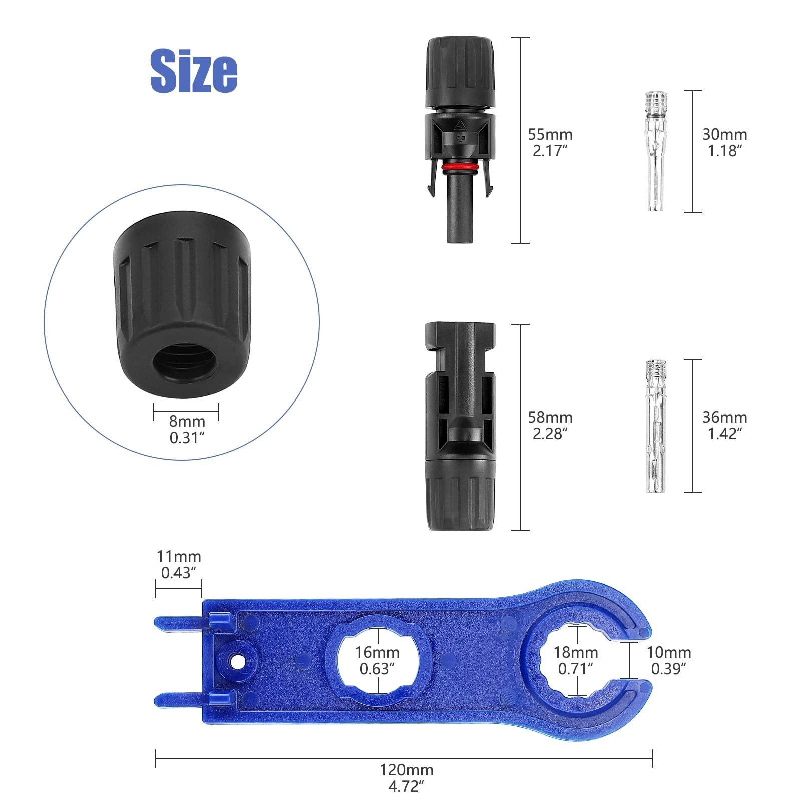 40PCS Solar Panel Connectors, Waterproof Male/Female 1000V 30A, 2 Pack Wrench