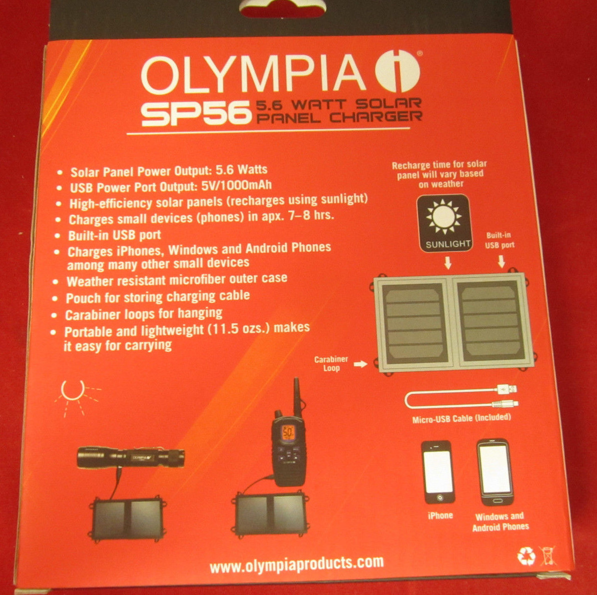Olympia Sp56 Solar Panel Charger – 5.60 W, 5V DC Output Voltage, NOS