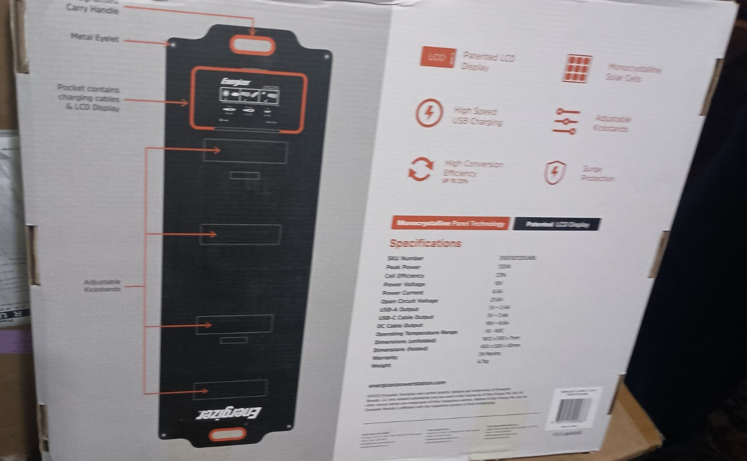 Energizer Hard Case Professional Sunpack Solar Panels 120w