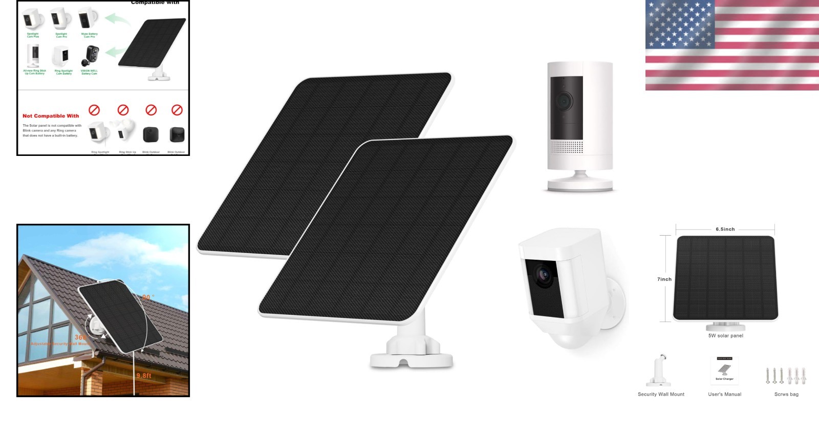 Waterproof Solar Panel Charger for Ring Cameras – Continuous Power 2 Pack