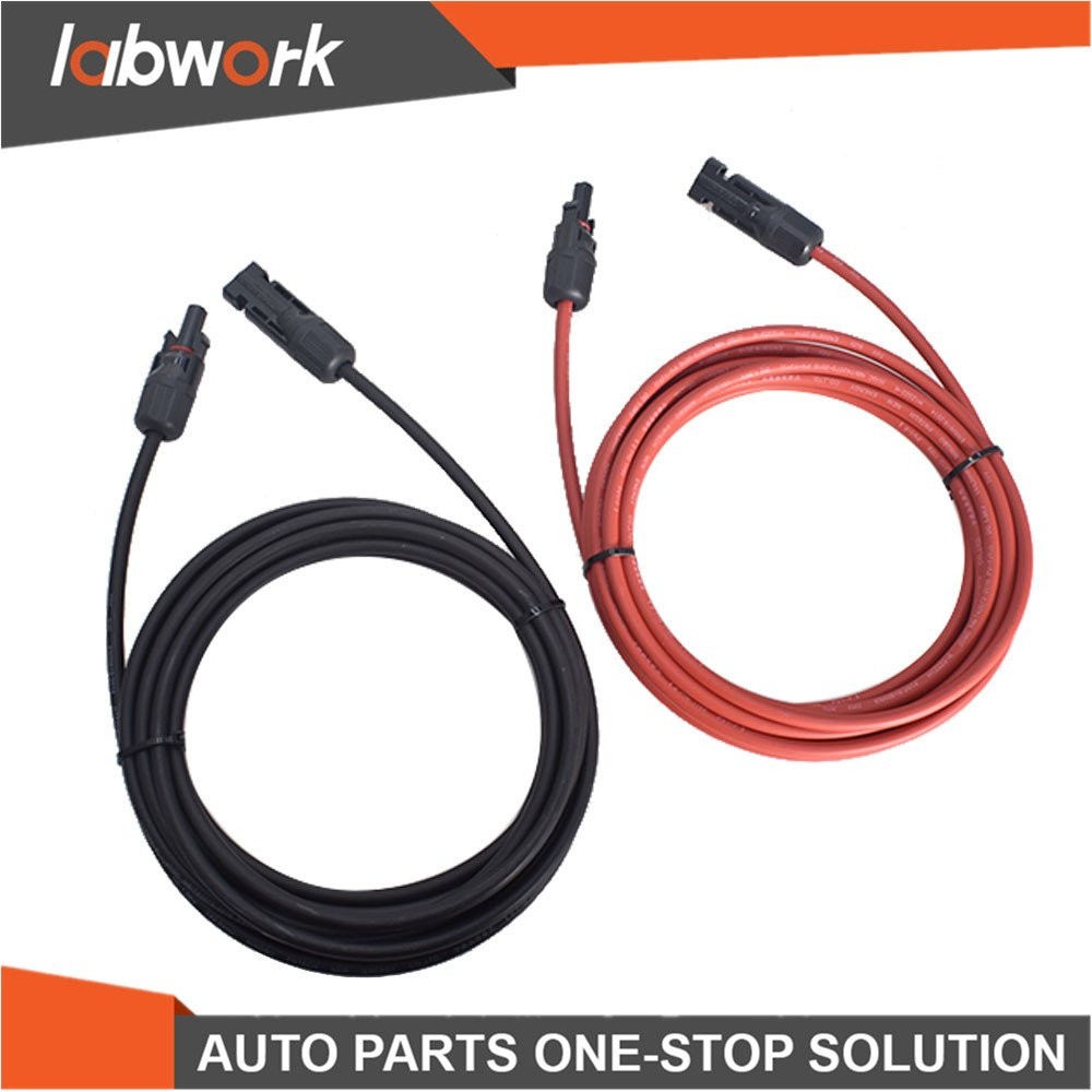 Labwork Solar Panel Extension Cable Wire Connector 1 Pair 12AWG 15ft Black+Red