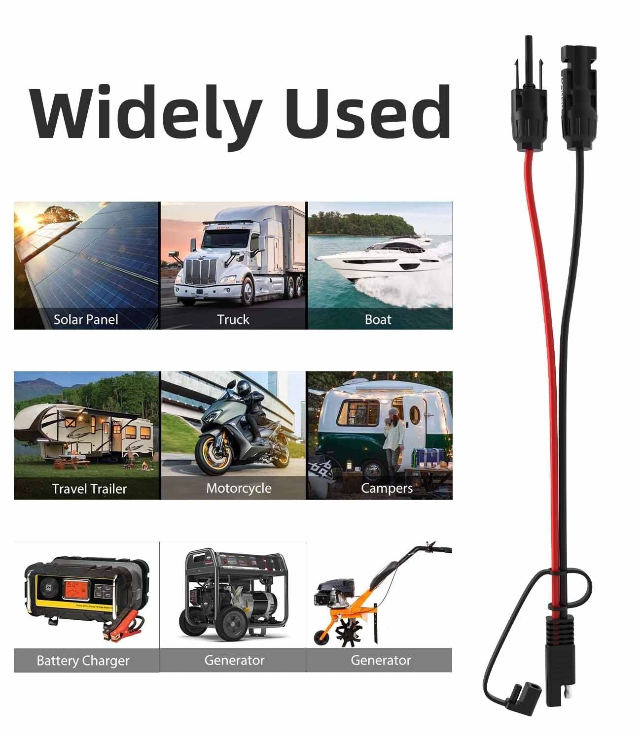 10AWG Solar Extension Cable 30cm SAE PV Wire w/ 2x Polarity Reverse Adapters