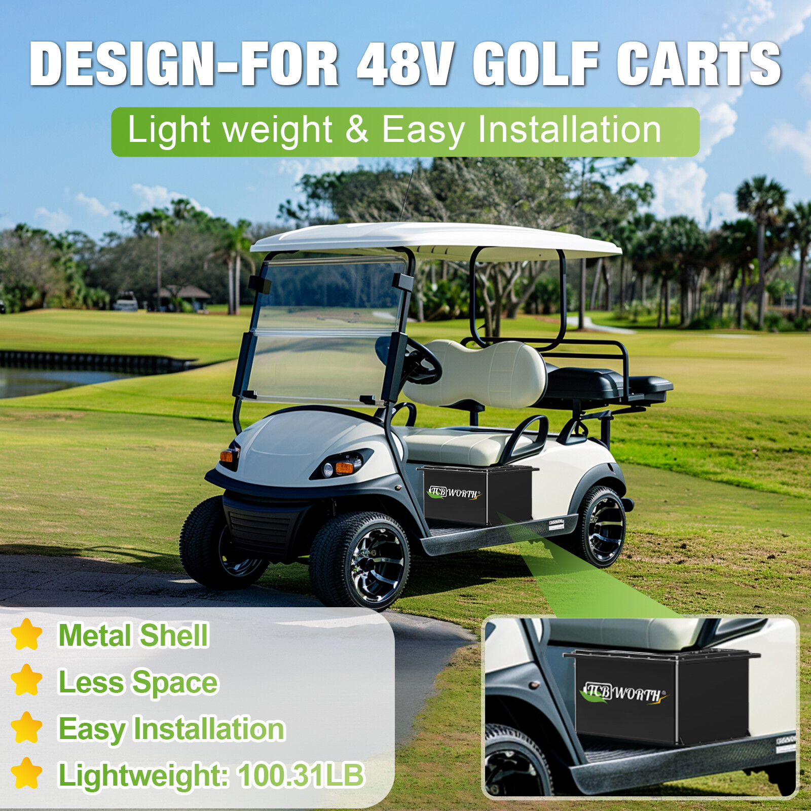 48V 100Ah Lithium LiFePO4 Battery Golf Cart 200A BMS 15000+ Deep Cycle 10 Years