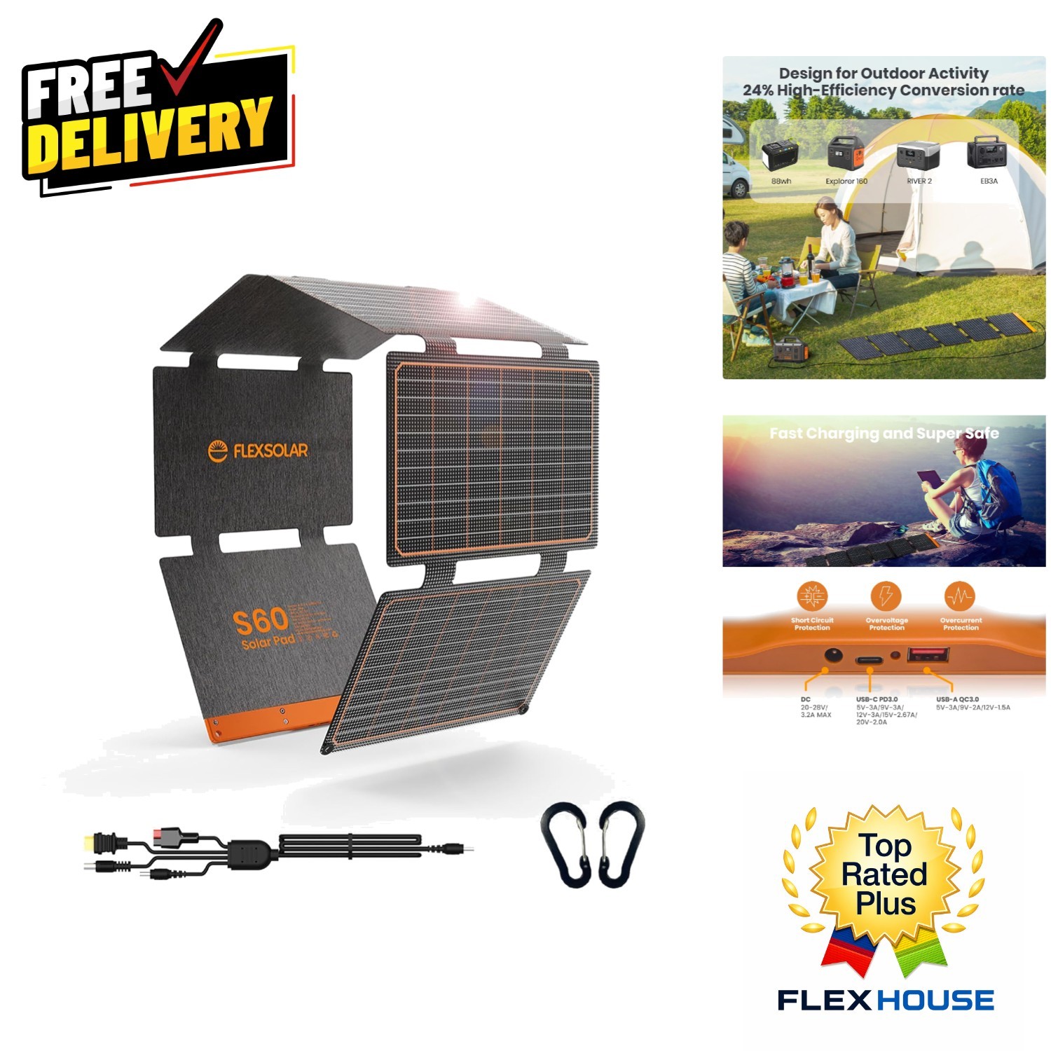 60W Monocrystalline Solar Panel – Portable & Efficient Power Solution for Travel