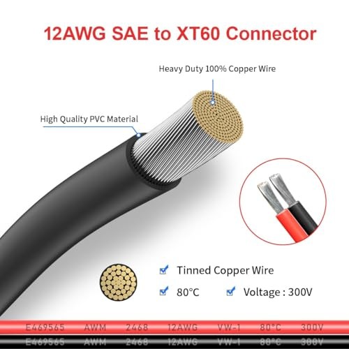 12AWG XT60 to SAE Connector Extension Cable with 6FT 12AWG SAE to XT60 Cable