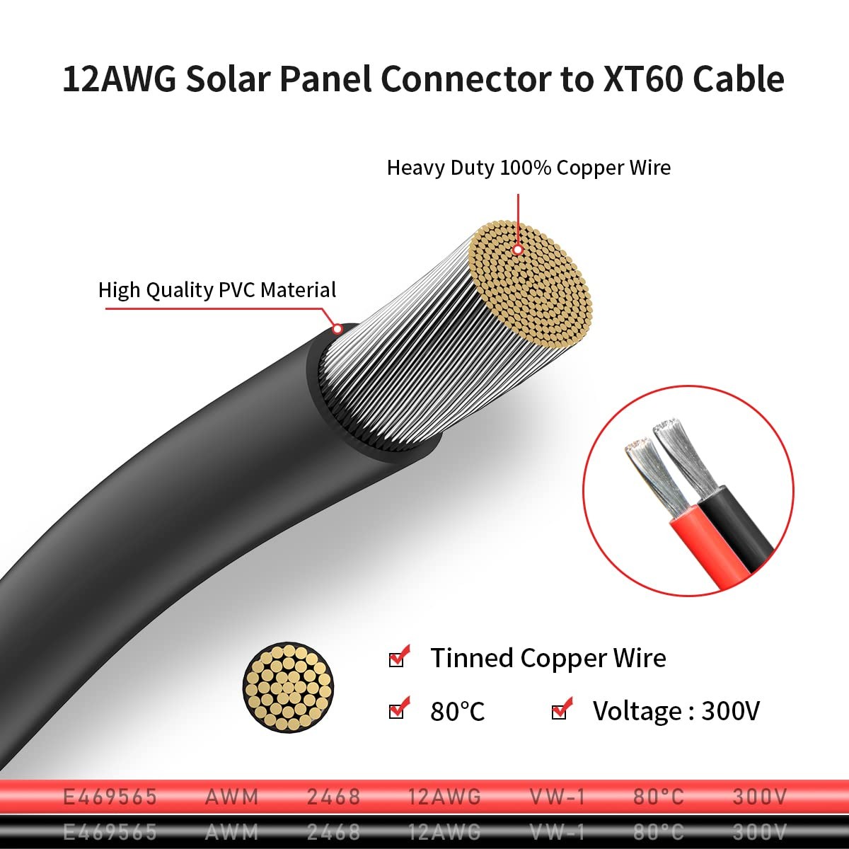 10AWG 2FT XT60 Solar Cable 2 10 25 35 50 75 100FT XT60 Extension Cable