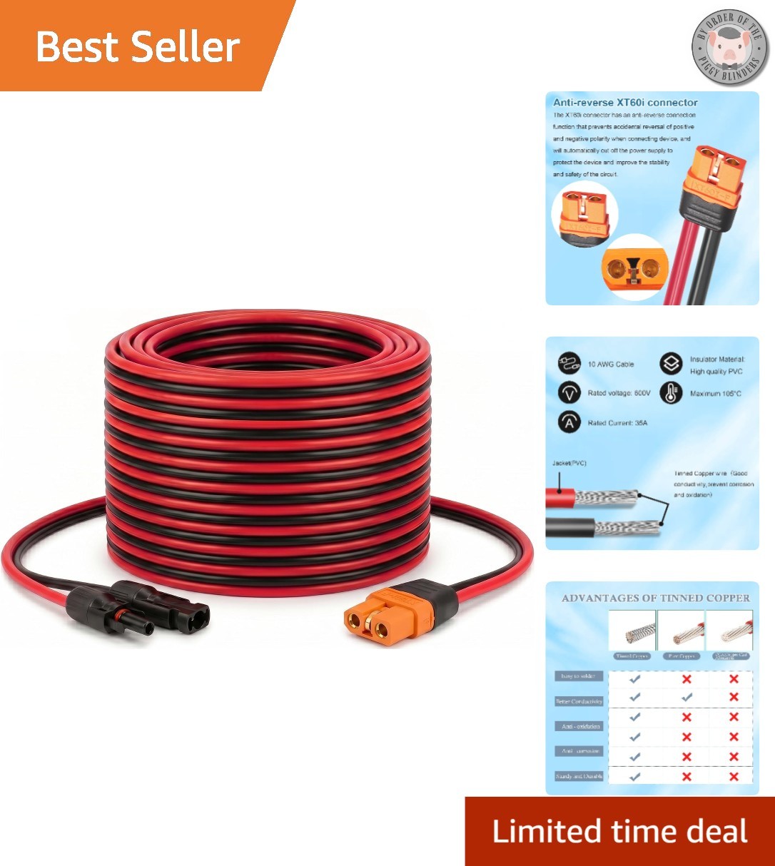 25FT Solar to XT60i Extension Cable – Tinned Copper, Waterproof & Reliable