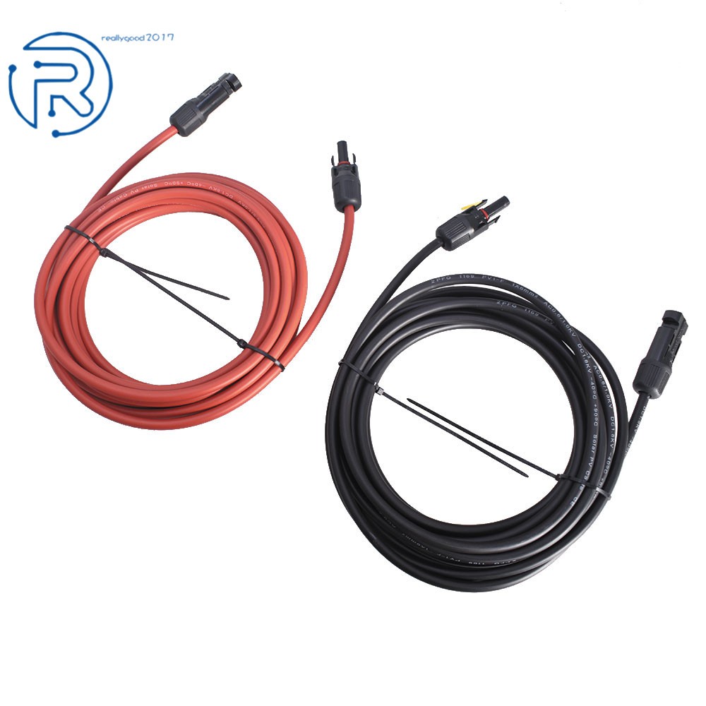 1 Pair Black + Red Solar Panel Extension Cable Wire Connector 12/10 AWG