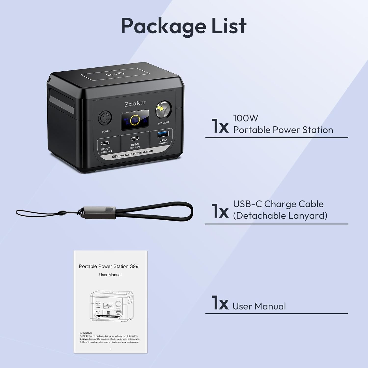 100W Portable Power Station – 30,000mAh Solar Generator with USB-C Fast Charging