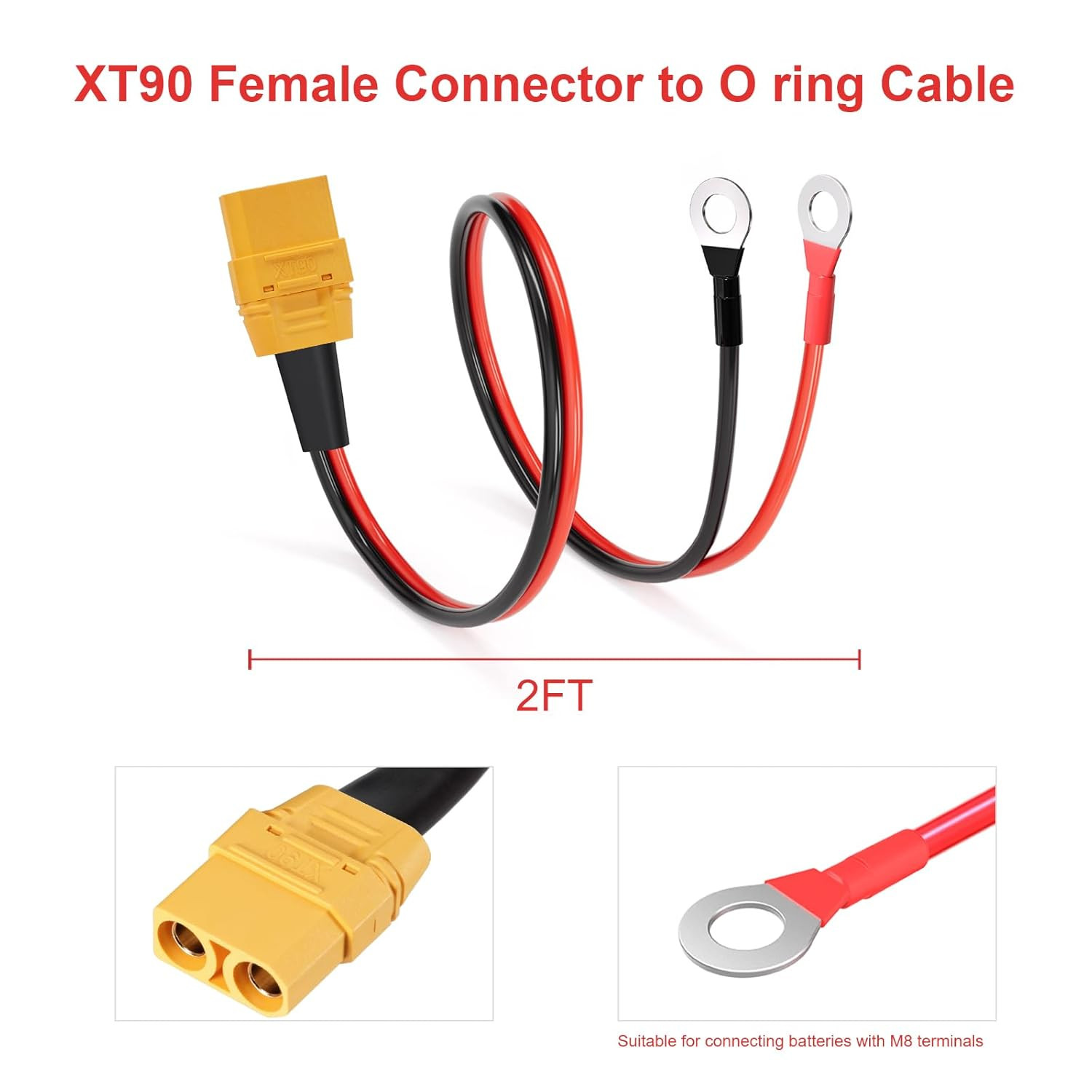 ELFCULB XT90 to O Ring Terminal Cable, 10AWG XT90 Female Connector to O Ring for