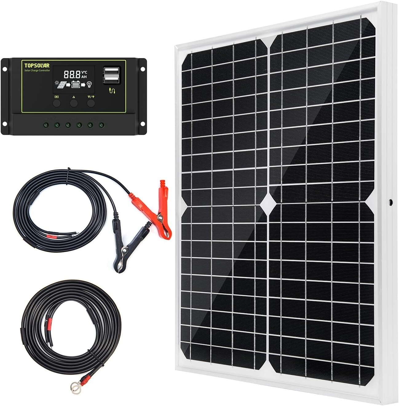 High-Efficiency 20W Solar Charger Kit with Extension Cables for Marine & Camping