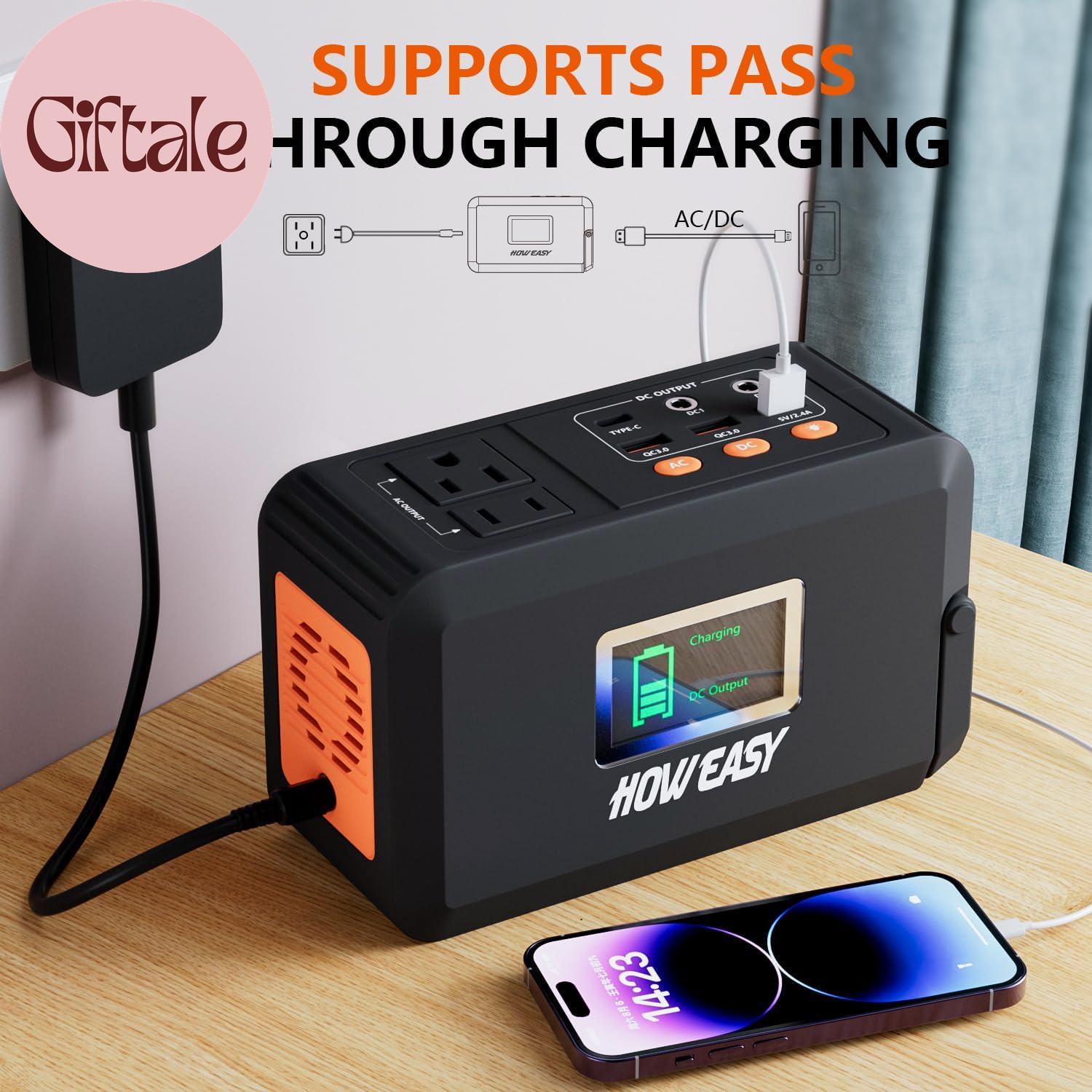 Portable Power Station,120W(240W Peak) Solar Generator,88Wh Lithium Battery Powe