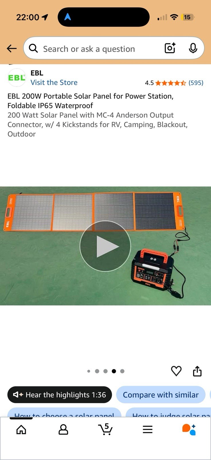EBL 200W Portable Foldable Monocrystalline Solar Panel MC4 Waterproof RV
